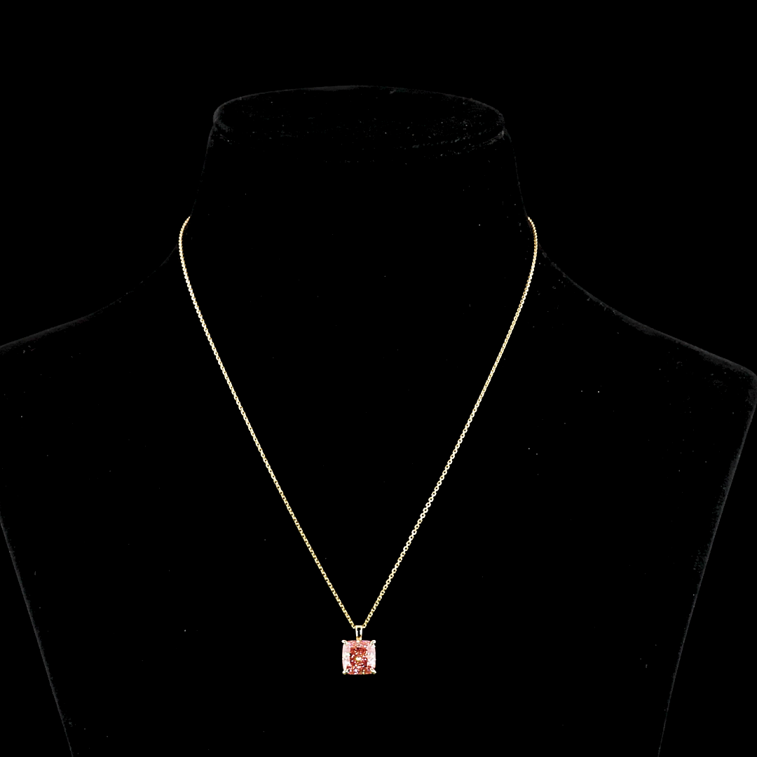 3.56 CT Cushion Brilliant Lab Grown Diamond Solitaire Pendant in 14K Yellow Gold