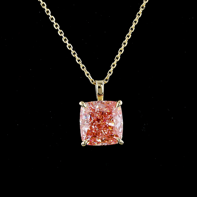 3.56 CT Cushion Brilliant Lab Grown Diamond Solitaire Pendant in 14K Yellow Gold – close-up