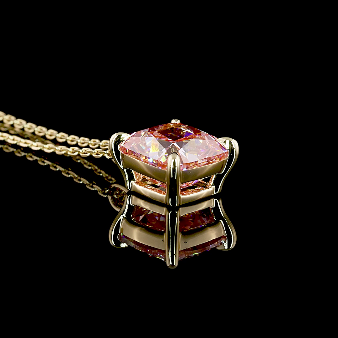 3.56 CT Cushion Brilliant Lab Grown Diamond Solitaire Pendant in 14K Yellow Gold – side view
