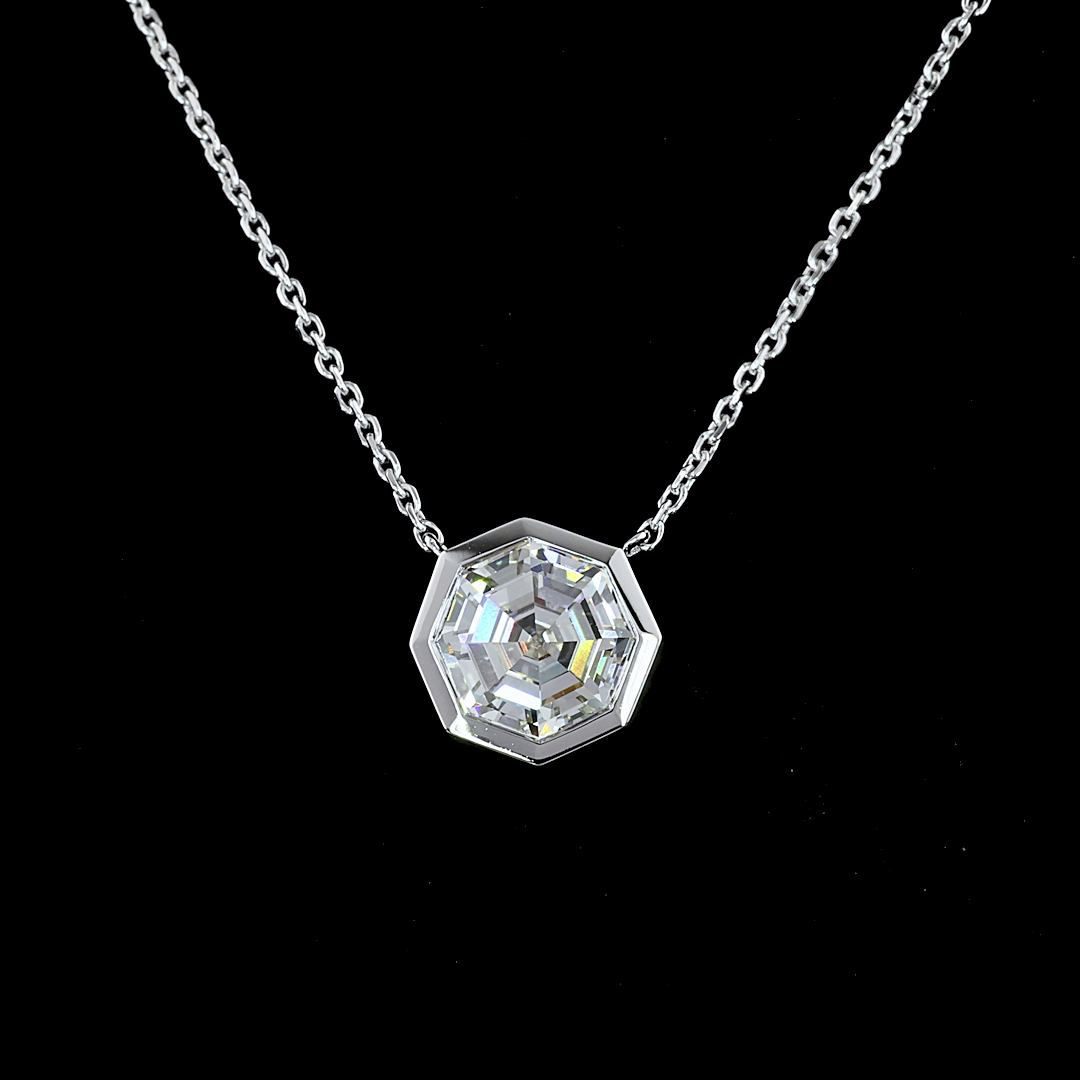 2.12 CT Octagon Lab Grown Diamond Solitaire Pendant in 14K White Gold – close-up
