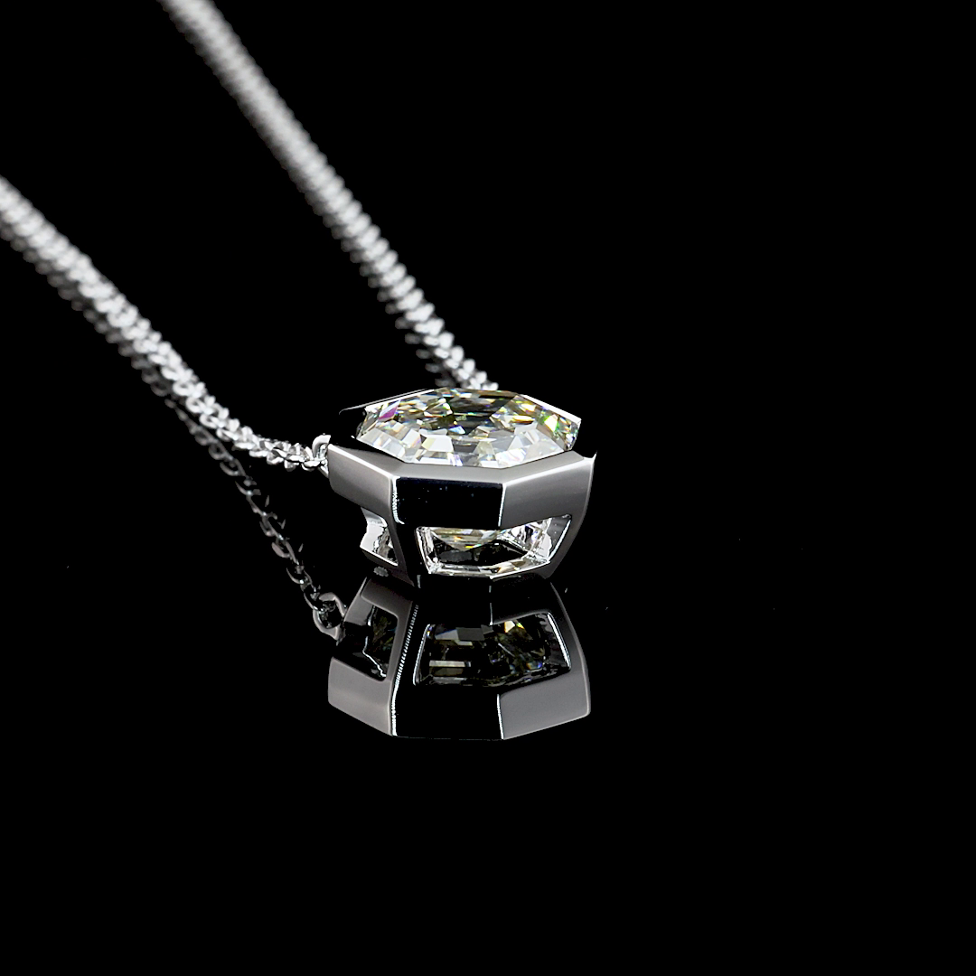2.12 CT Octagon Lab Grown Diamond Solitaire Pendant in 14K White Gold – side view