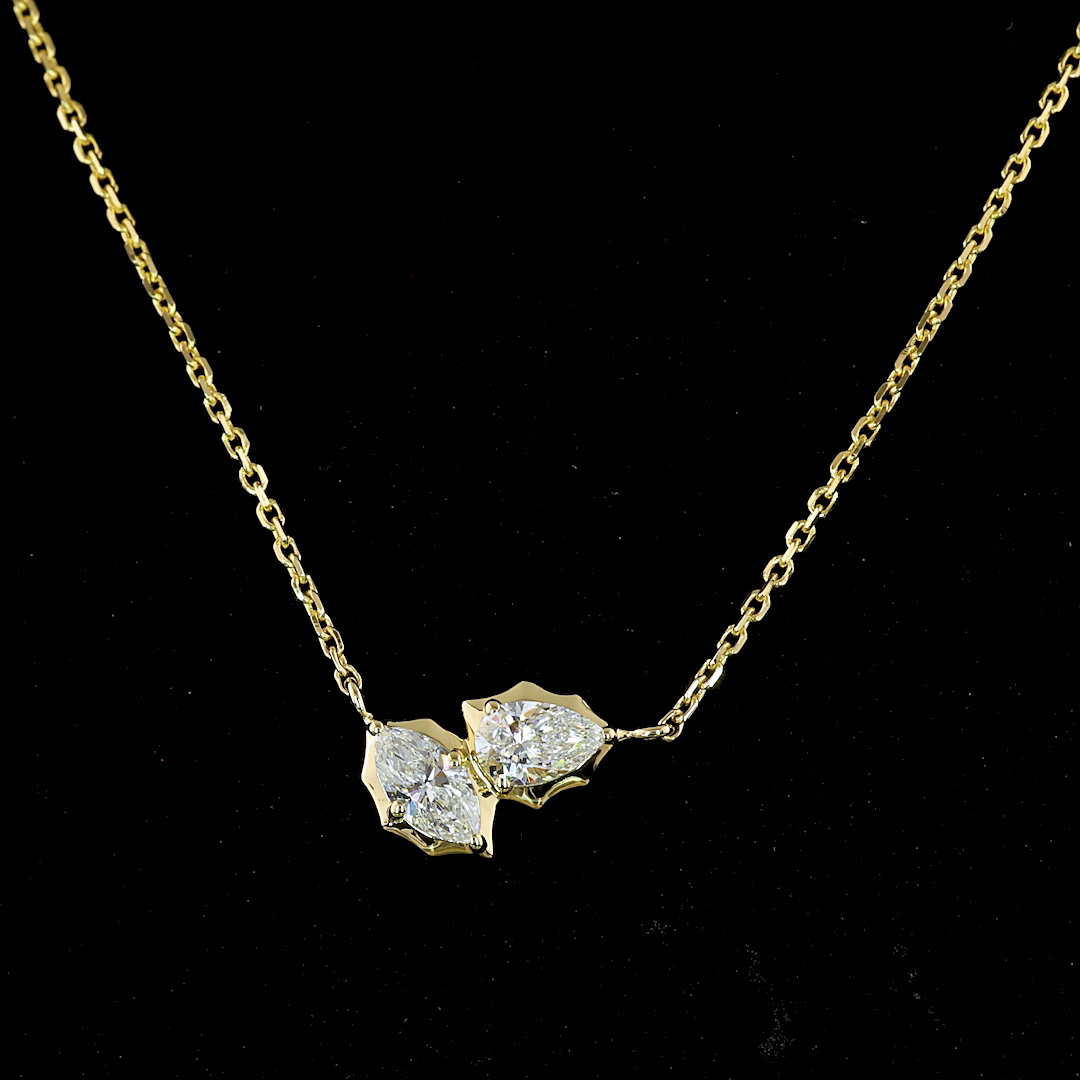 0.4 CT Marquise Lab Grown Diamond Toi et Moi Pendant in 14K Yellow Gold – close-up