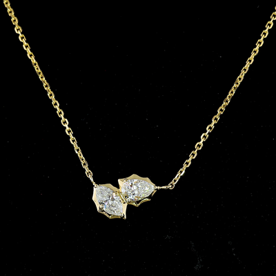 0.4 CT Marquise Lab Grown Diamond Toi et Moi Pendant in 14K Yellow Gold – close-up