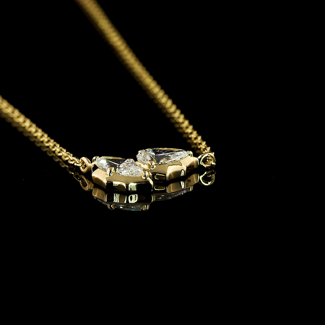 0.4 CT Marquise Lab Grown Diamond Toi et Moi Pendant in 14K Yellow Gold – side view