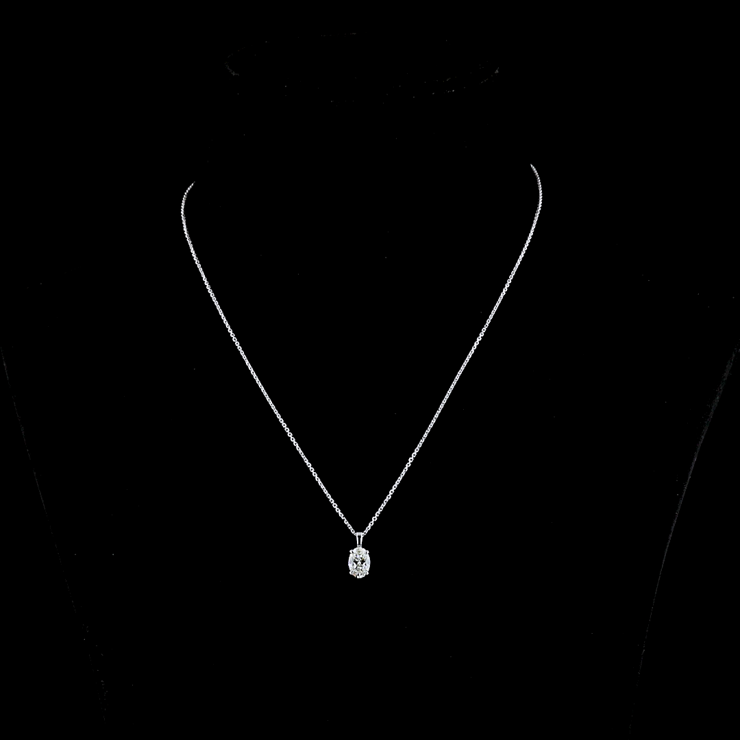 1.0 CT Oval Lab Grown Diamond Solitaire Pendant in 14K White Gold