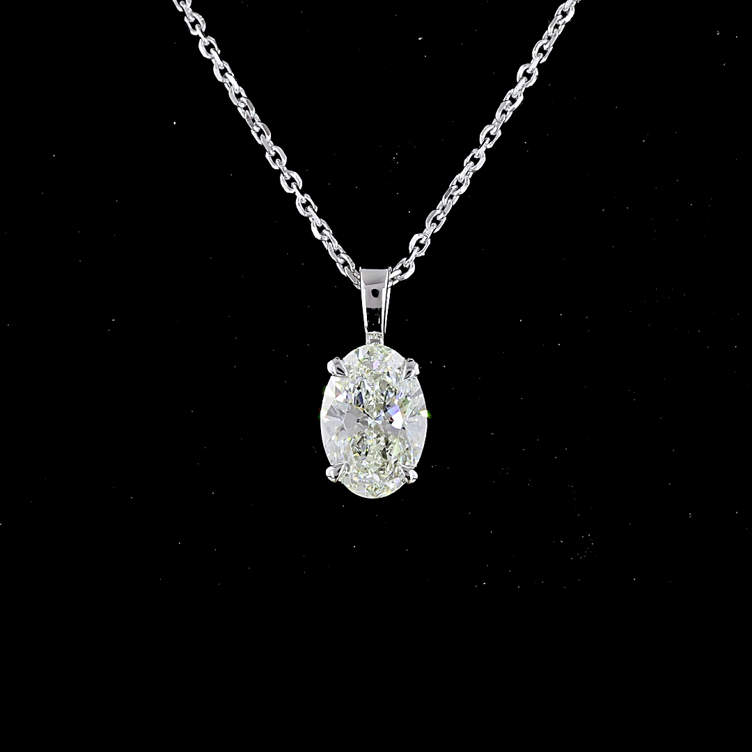 1.0 CT Oval Lab Grown Diamond Solitaire Pendant in 14K White Gold – close-up
