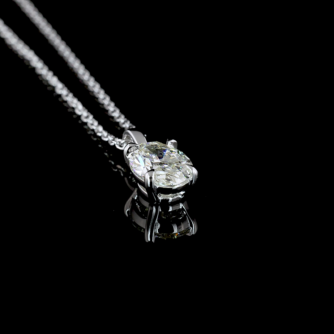 1.0 CT Oval Lab Grown Diamond Solitaire Pendant in 14K White Gold – side view