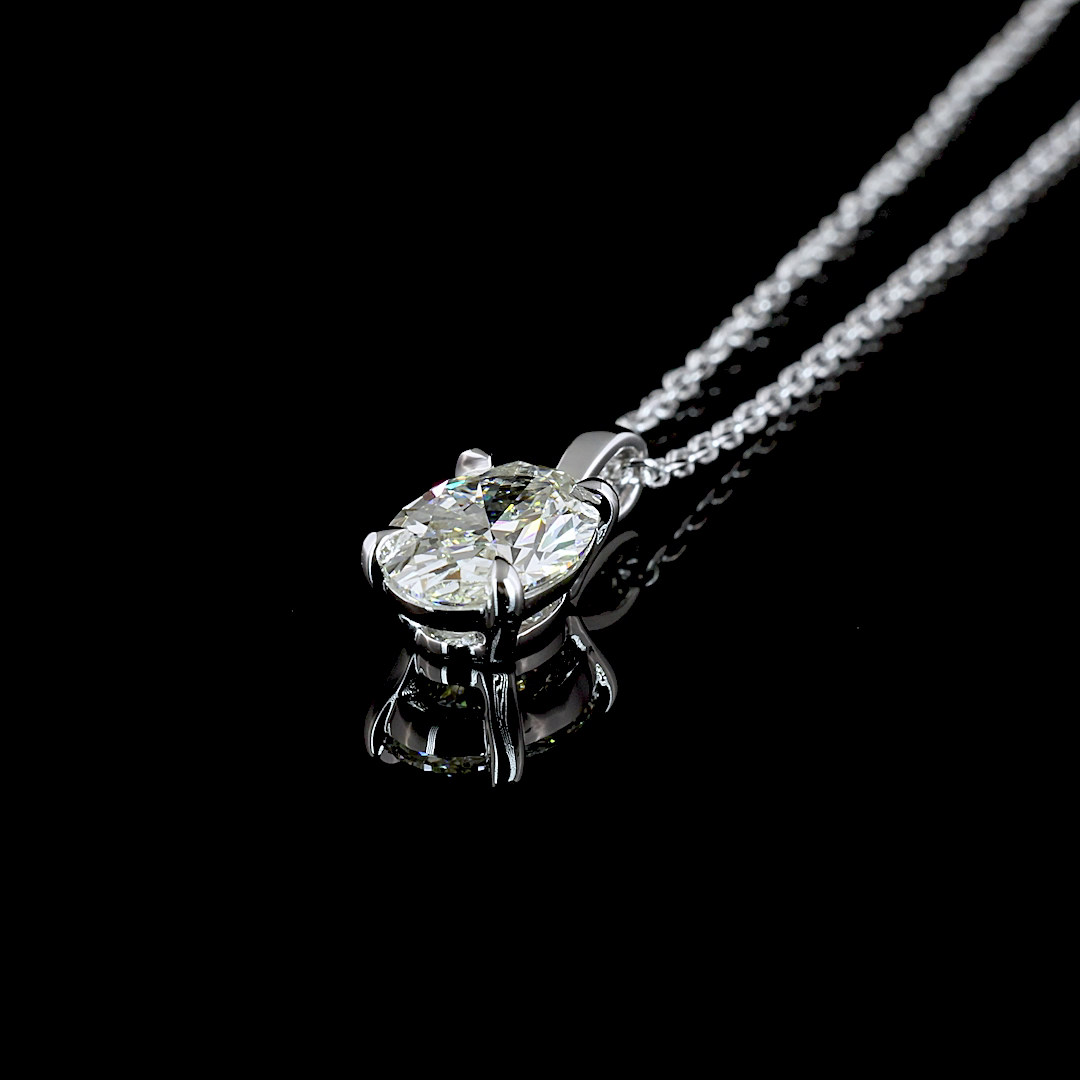 1.0 CT Oval Lab Grown Diamond Solitaire Pendant in 14K White Gold – detail