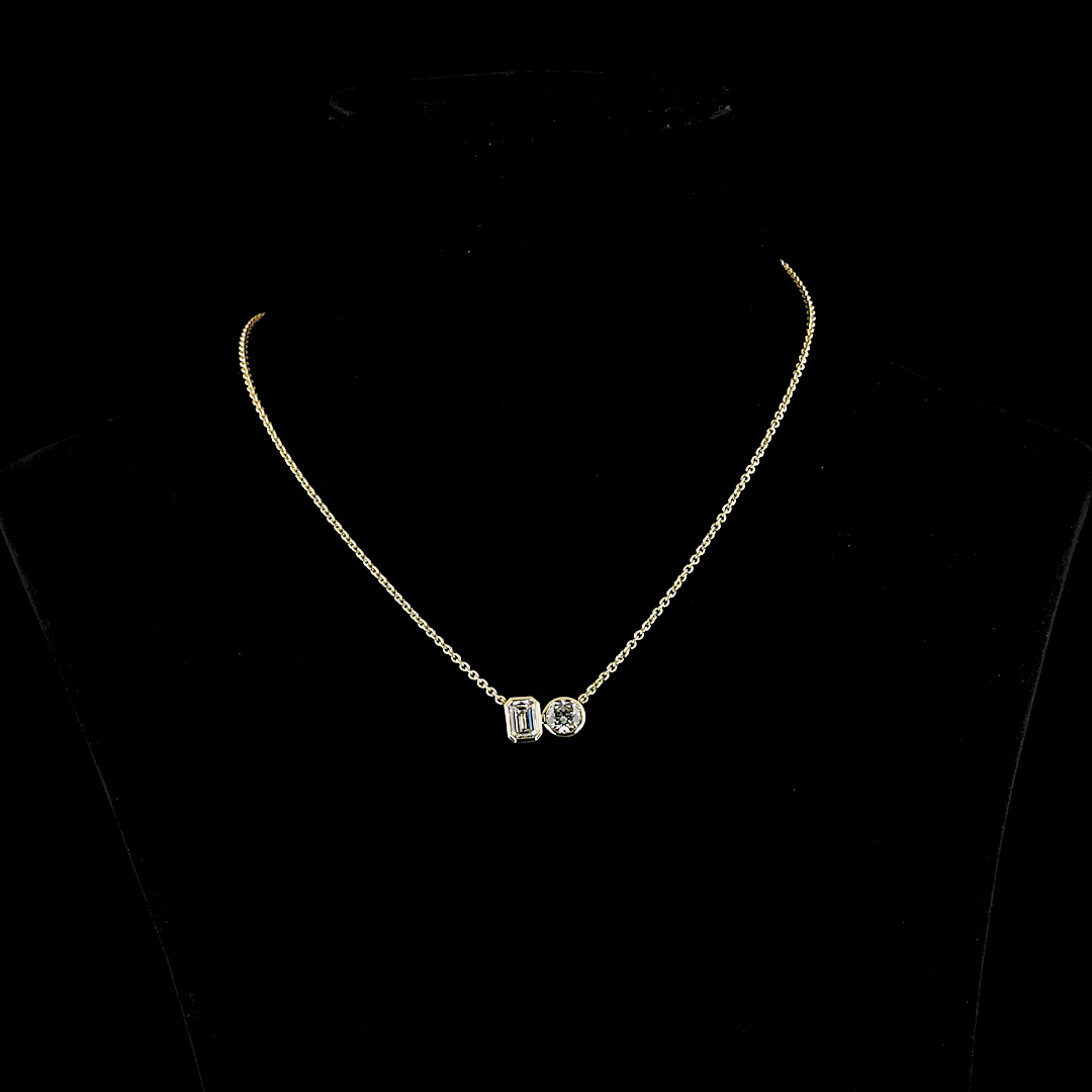 2.22 CT Emerald Lab Grown Diamond Toi et Moi Pendant in 14K Yellow Gold
