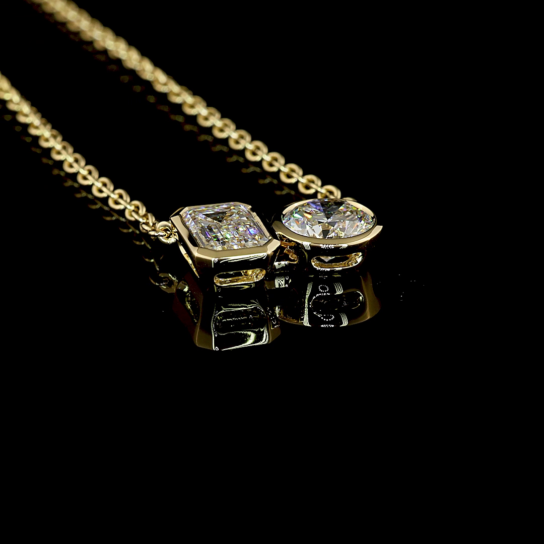 2.22 CT Emerald Lab Grown Diamond Toi et Moi Pendant in 14K Yellow Gold – side view