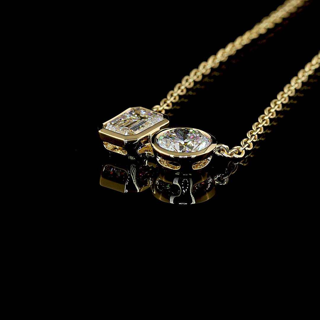 2.22 CT Emerald Lab Grown Diamond Toi et Moi Pendant in 14K Yellow Gold – detail
