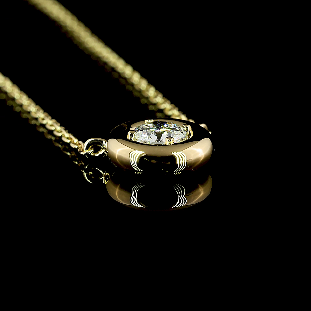 0.26 CT Round Lab Grown Diamond Solitaire Pendant in 14K Yellow Gold – side view