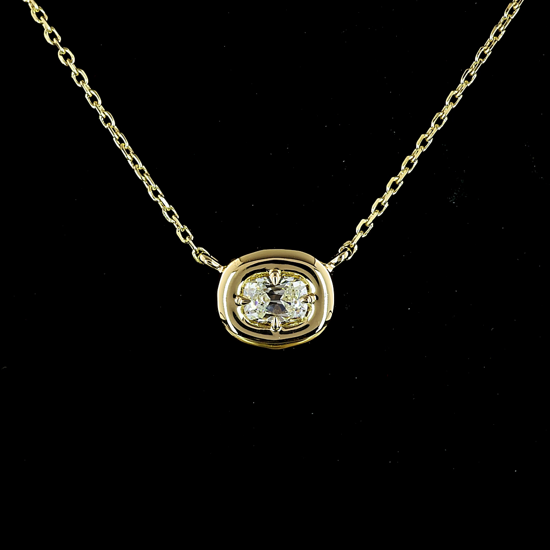 0.25 CT Antique Cushion Lab Grown Diamond Solitaire Pendant in 14K Yellow Gold – close-up