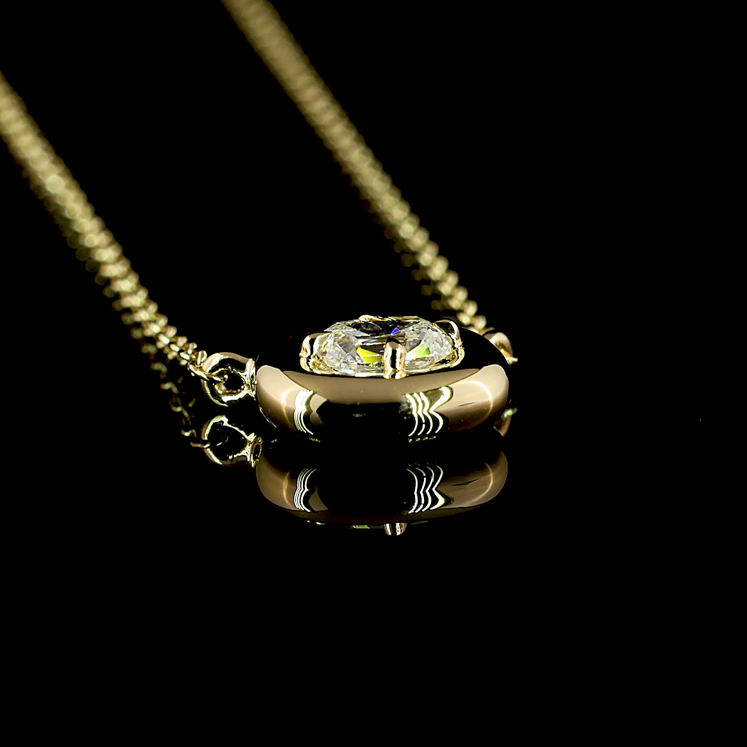 0.25 CT Antique Cushion Lab Grown Diamond Solitaire Pendant in 14K Yellow Gold – side view