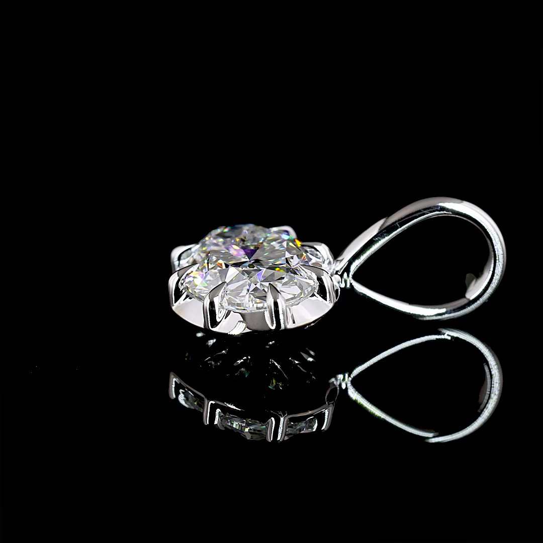 1.0 CT Oval Lab Grown Diamond Solitaire Pendant in 14K White Gold – close-up