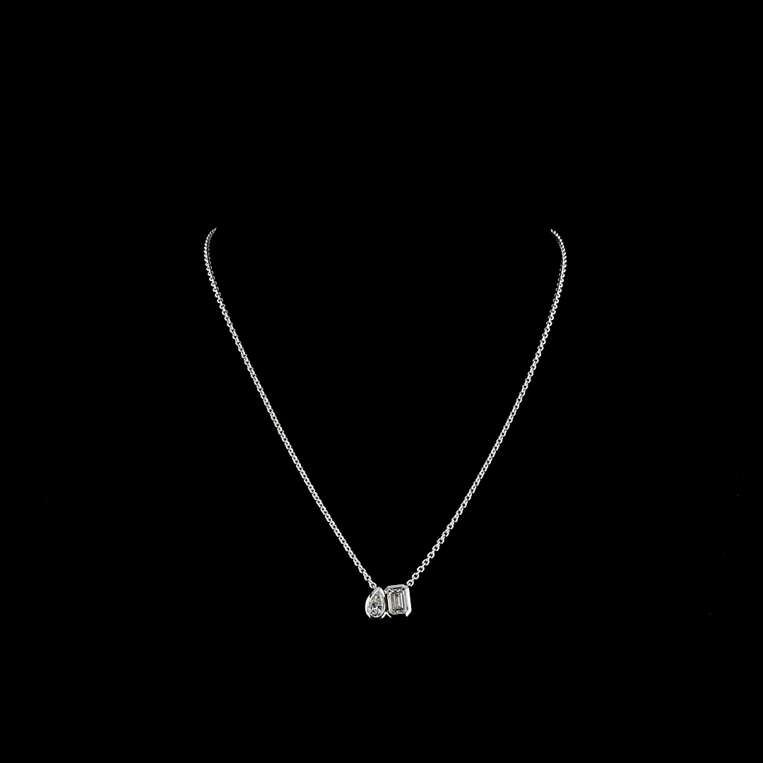 1.58 CT Emerald Lab Grown Diamond Toi et Moi Pendant in 14K White Gold