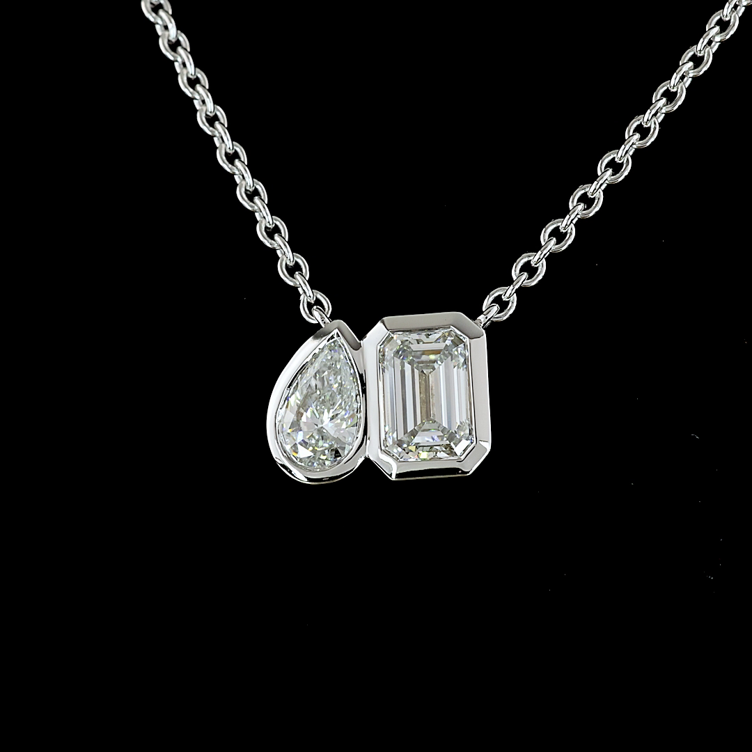 1.58 CT Emerald Lab Grown Diamond Toi et Moi Pendant in 14K White Gold – close-up