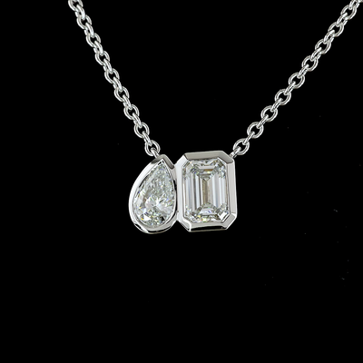 1.58 CT Emerald Lab Grown Diamond Toi et Moi Pendant in 14K White Gold – close-up
