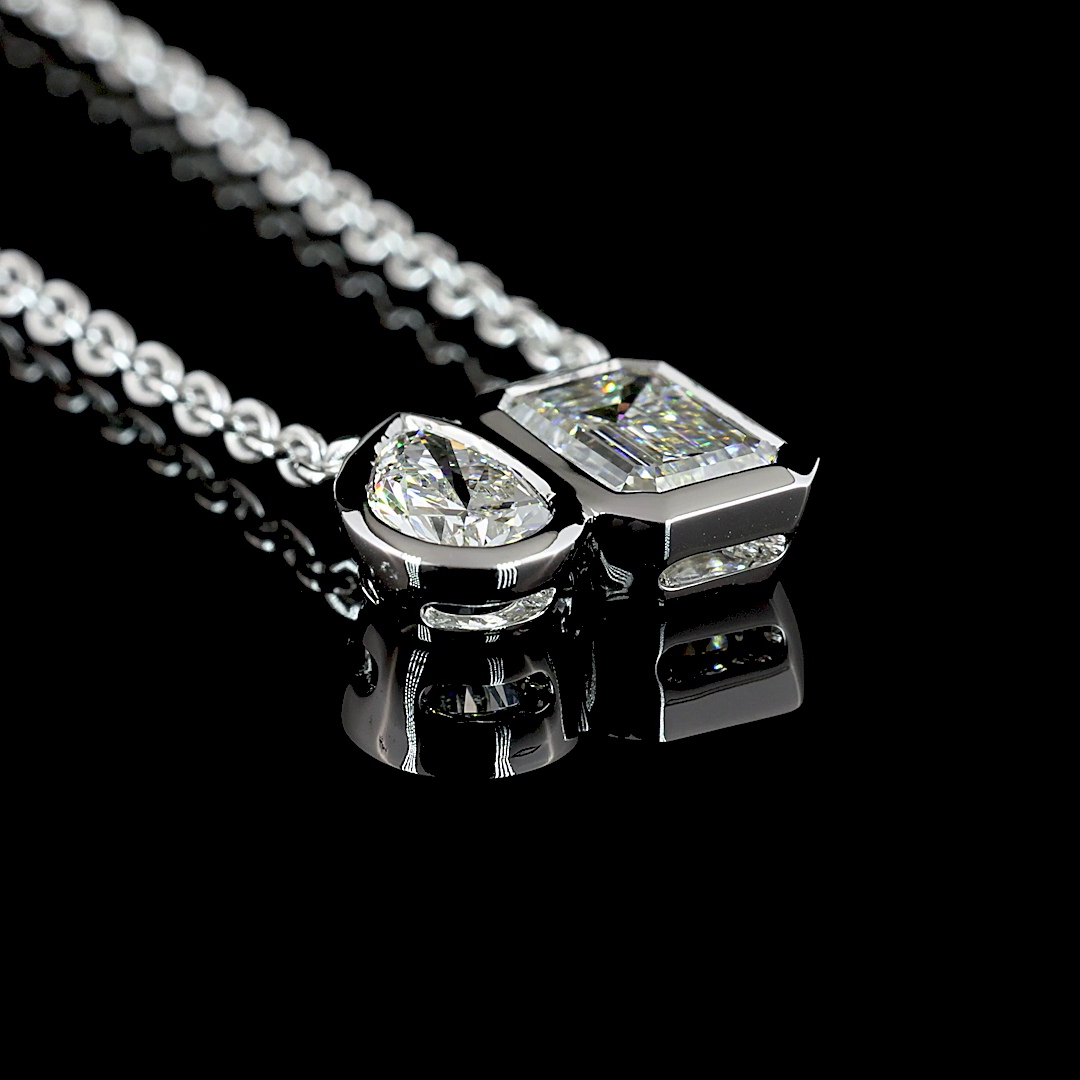 1.58 CT Emerald Lab Grown Diamond Toi et Moi Pendant in 14K White Gold – side view