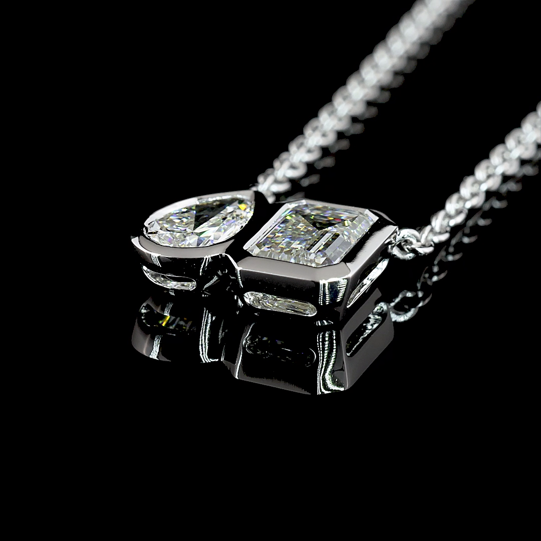 1.58 CT Emerald Lab Grown Diamond Toi et Moi Pendant in 14K White Gold – detail