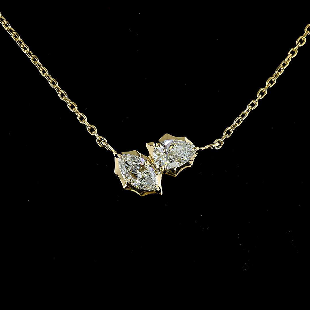 0.41 CT Pear Lab Grown Diamond Toi et Moi Pendant in 14K Yellow Gold – close-up