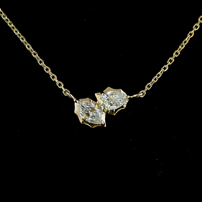 0.41 CT Pear Lab Grown Diamond Toi et Moi Pendant in 14K Yellow Gold – close-up