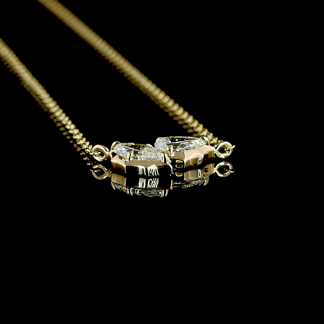 0.41 CT Pear Lab Grown Diamond Toi et Moi Pendant in 14K Yellow Gold – side view