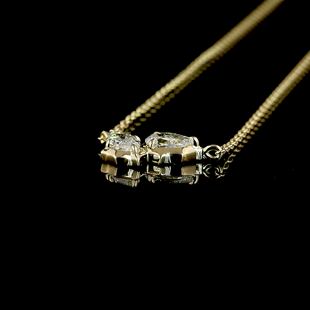 0.41 CT Pear Lab Grown Diamond Toi et Moi Pendant in 14K Yellow Gold – detail