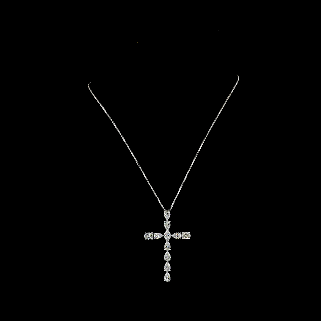4.3 CT Oval Lab Grown Diamond Cross Pendant in 14K White Gold