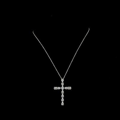 4.3 CT Oval Lab Grown Diamond Cross Pendant in 14K White Gold