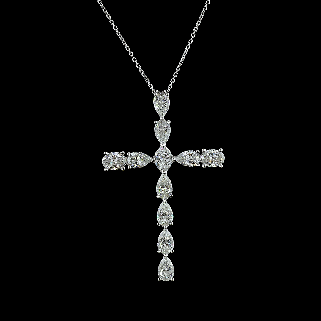 4.3 CT Oval Lab Grown Diamond Cross Pendant in 14K White Gold – close-up