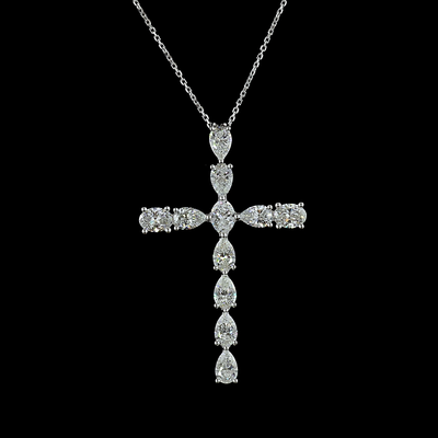 4.3 CT Oval Lab Grown Diamond Cross Pendant in 14K White Gold – close-up