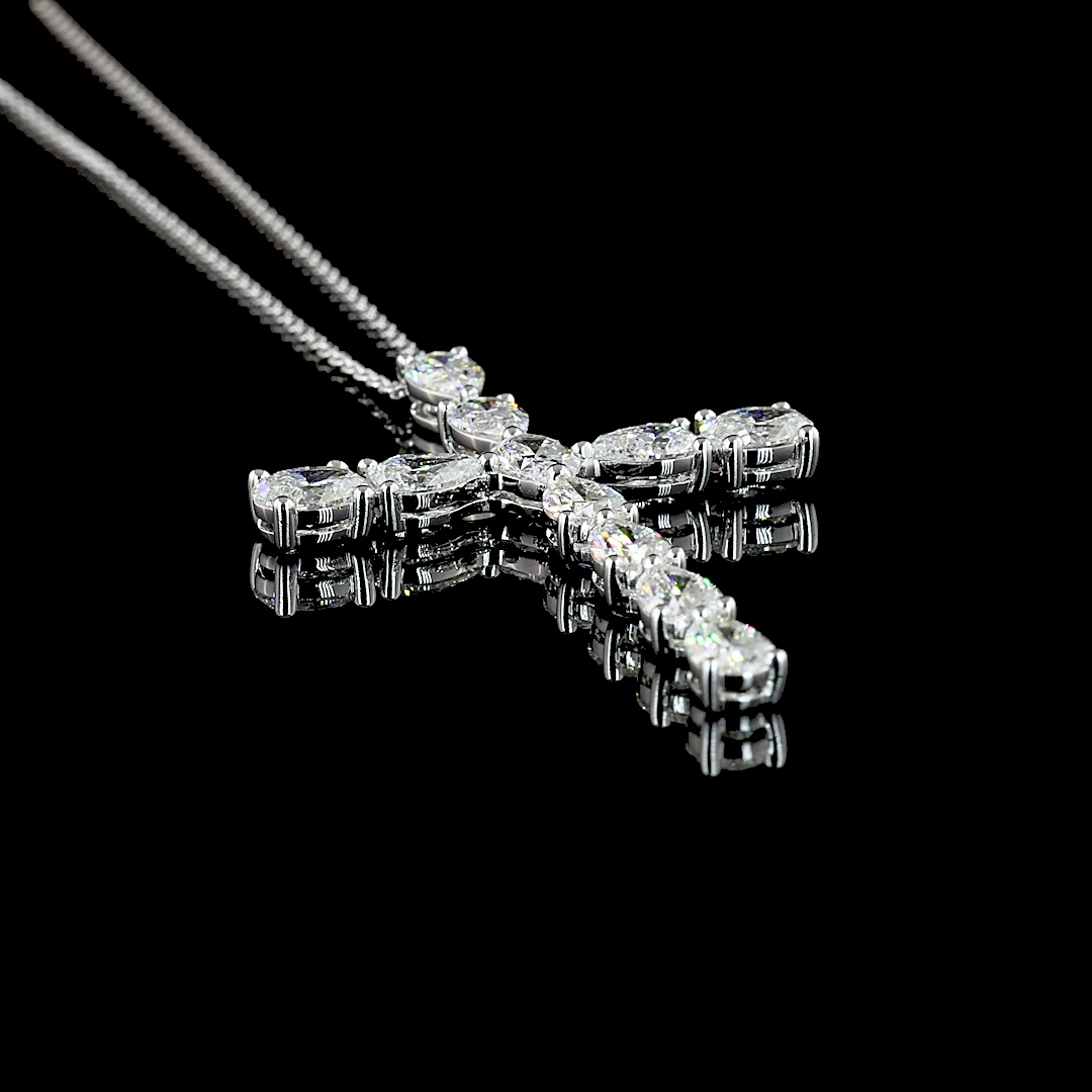 4.3 CT Oval Lab Grown Diamond Cross Pendant in 14K White Gold – side view