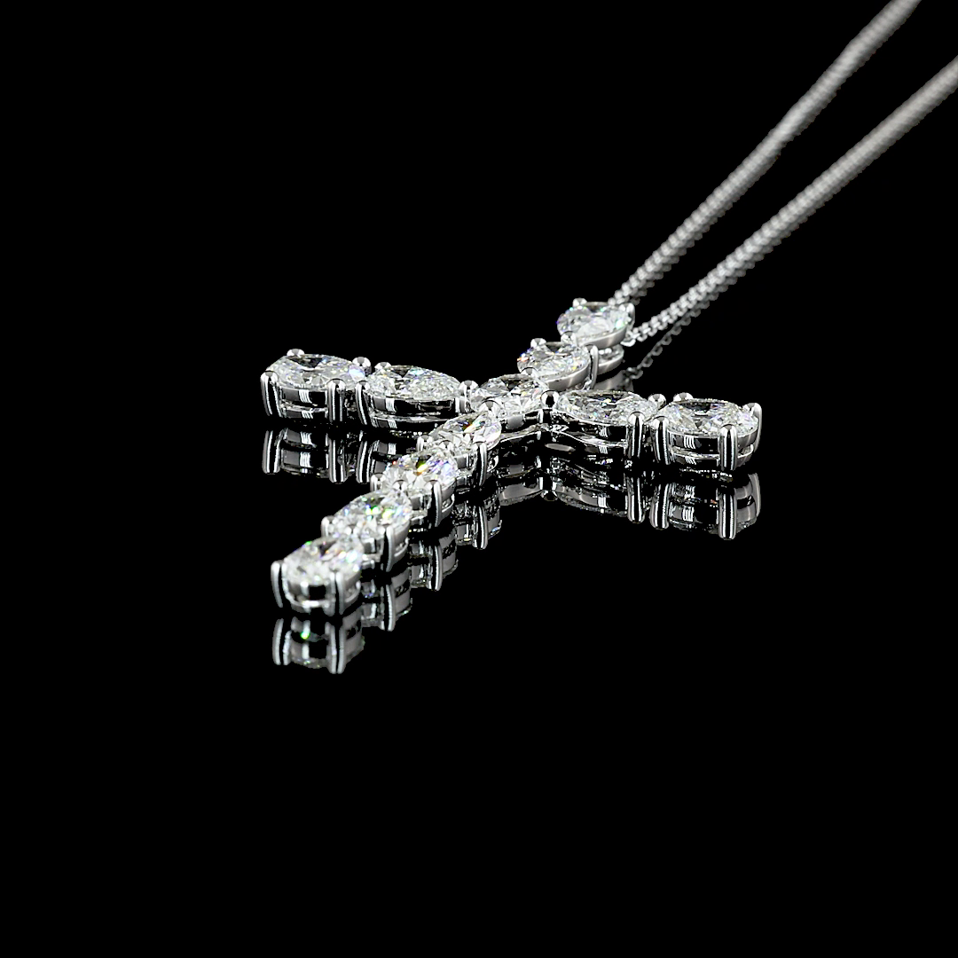 4.3 CT Oval Lab Grown Diamond Cross Pendant in 14K White Gold – detail