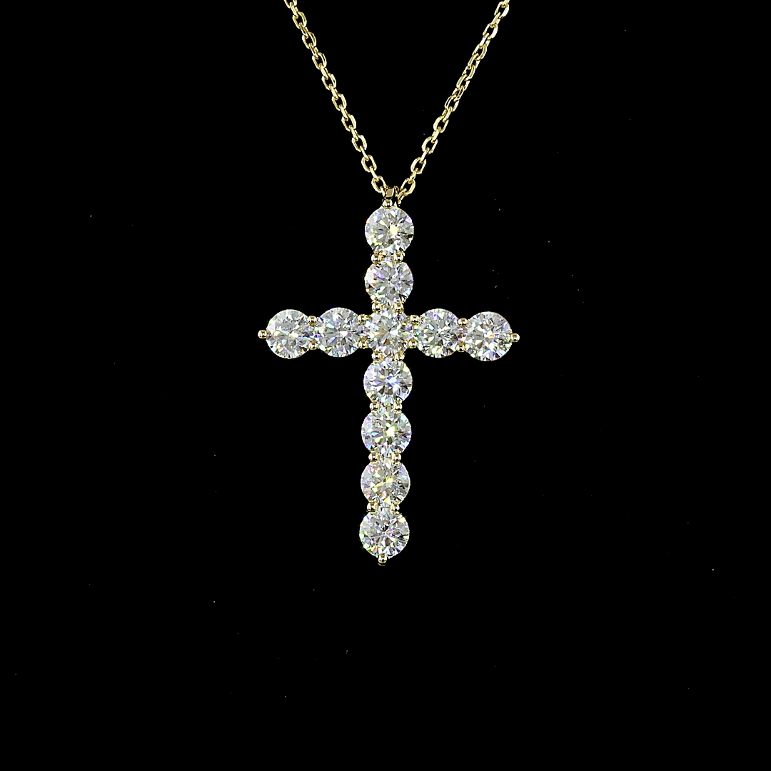 1.91 CT Round Lab Grown Diamond Cross Pendant in 14K Yellow Gold – close-up