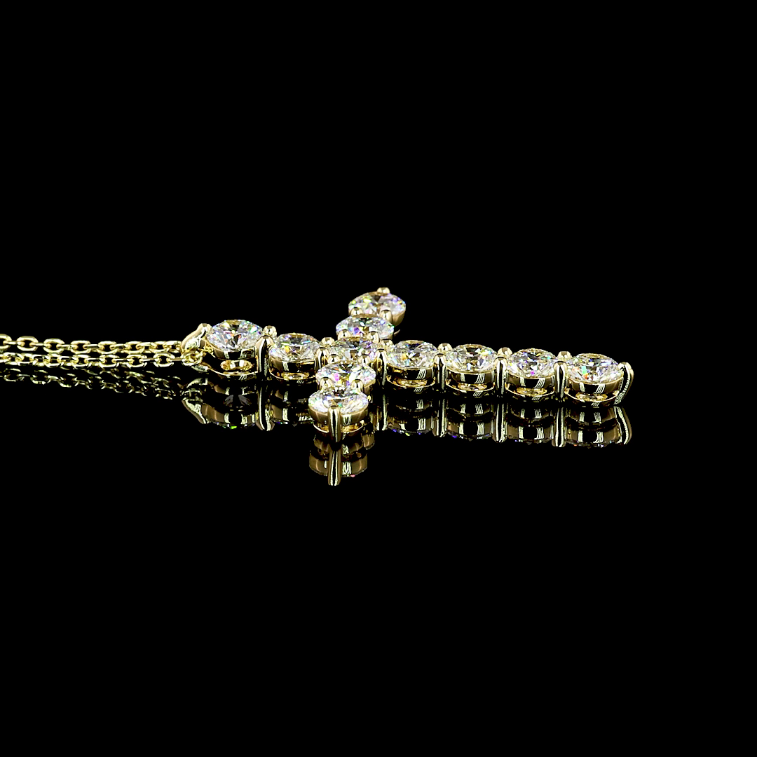 1.91 CT Round Lab Grown Diamond Cross Pendant in 14K Yellow Gold – side view