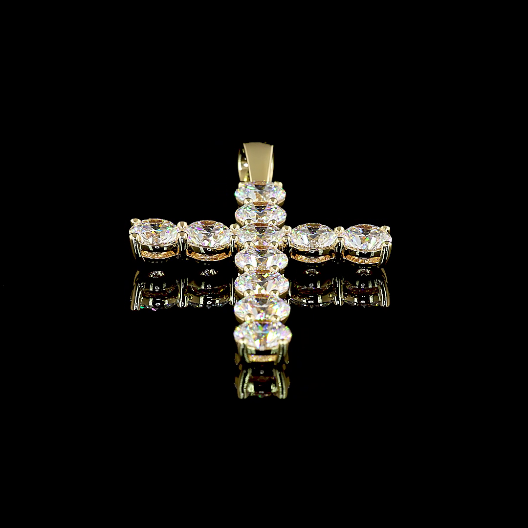 13.86 CT Round Lab Grown Diamond Cross Pendant in 14K Yellow Gold