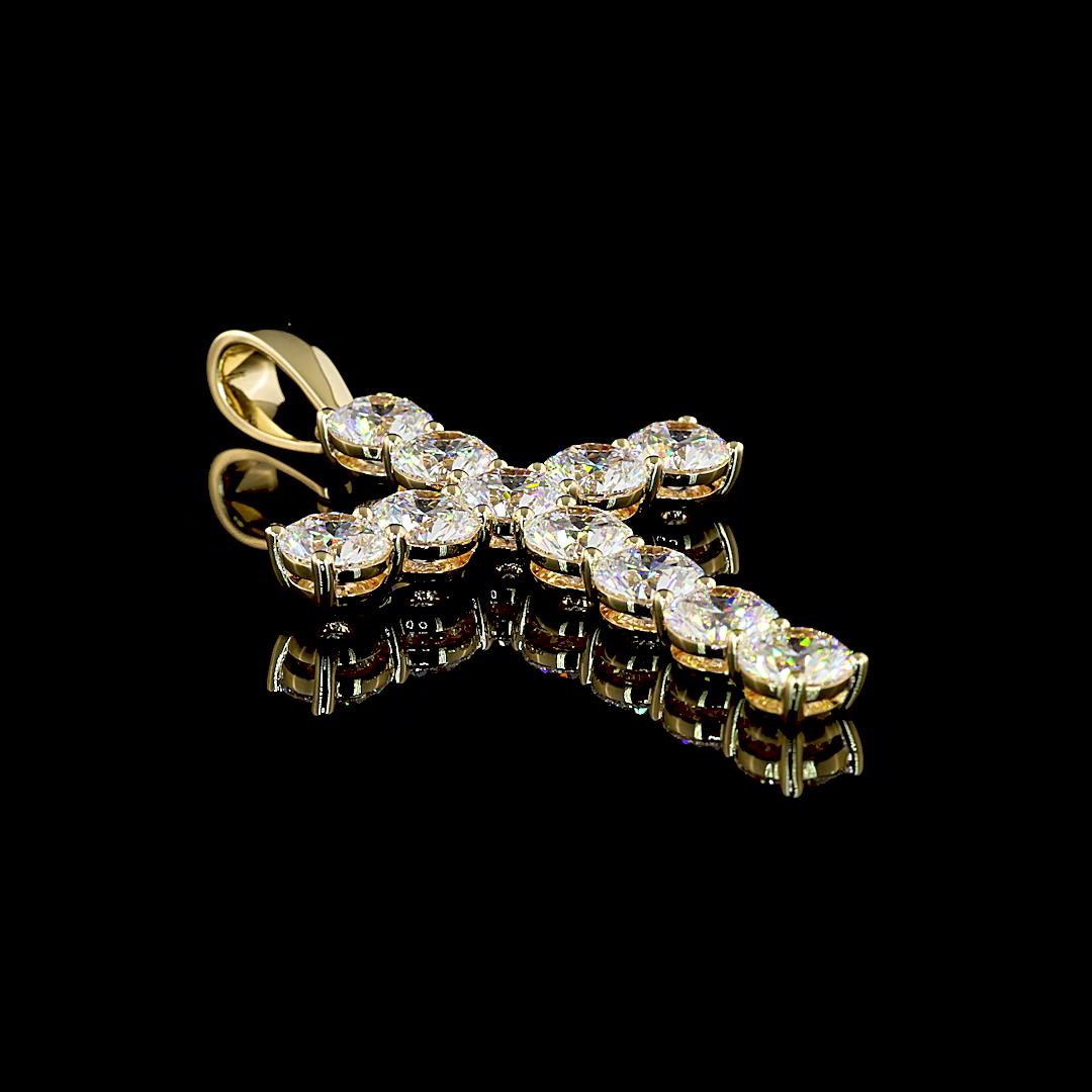 13.86 CT Round Lab Grown Diamond Cross Pendant in 14K Yellow Gold – close-up