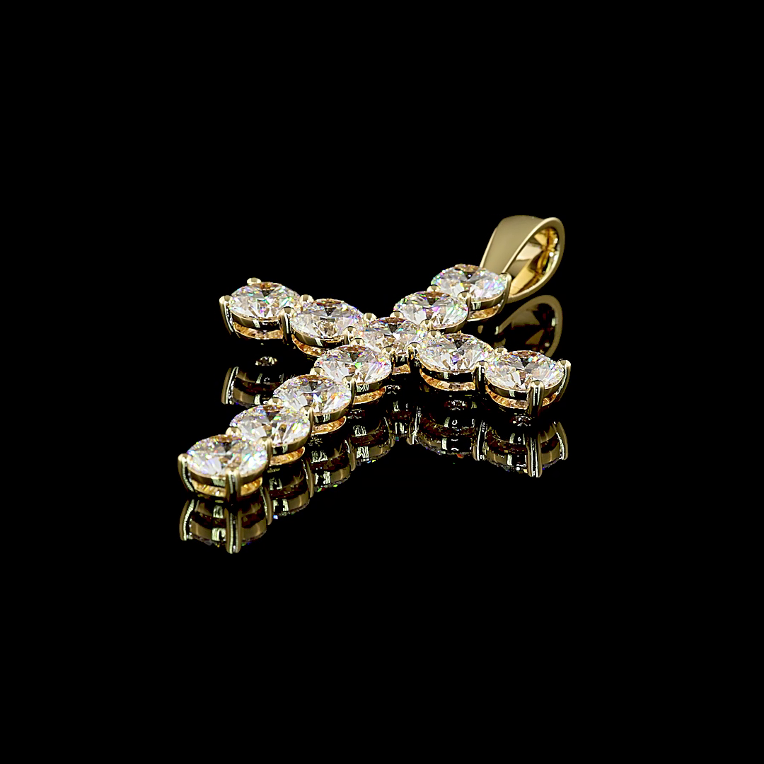 13.86 CT Round Lab Grown Diamond Cross Pendant in 14K Yellow Gold – side view