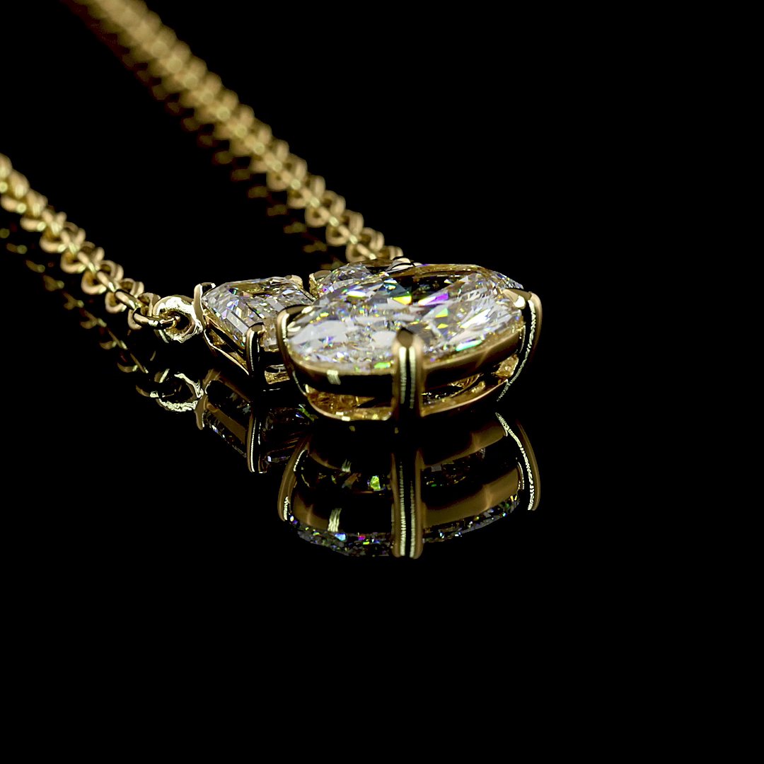 2.24 CT Oval Lab Grown Diamond Pendant in 14K Yellow Gold – side view