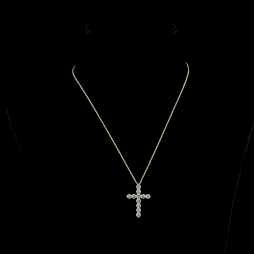 0.97 CT Round Lab Grown Diamond Cross Pendant in 14K Yellow Gold