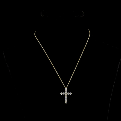 0.97 CT Round Lab Grown Diamond Cross Pendant in 14K Yellow Gold