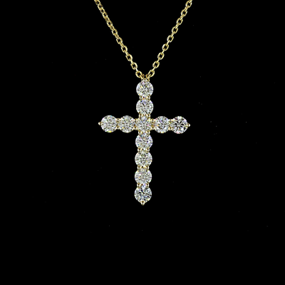 0.97 CT Round Lab Grown Diamond Cross Pendant in 14K Yellow Gold – close-up