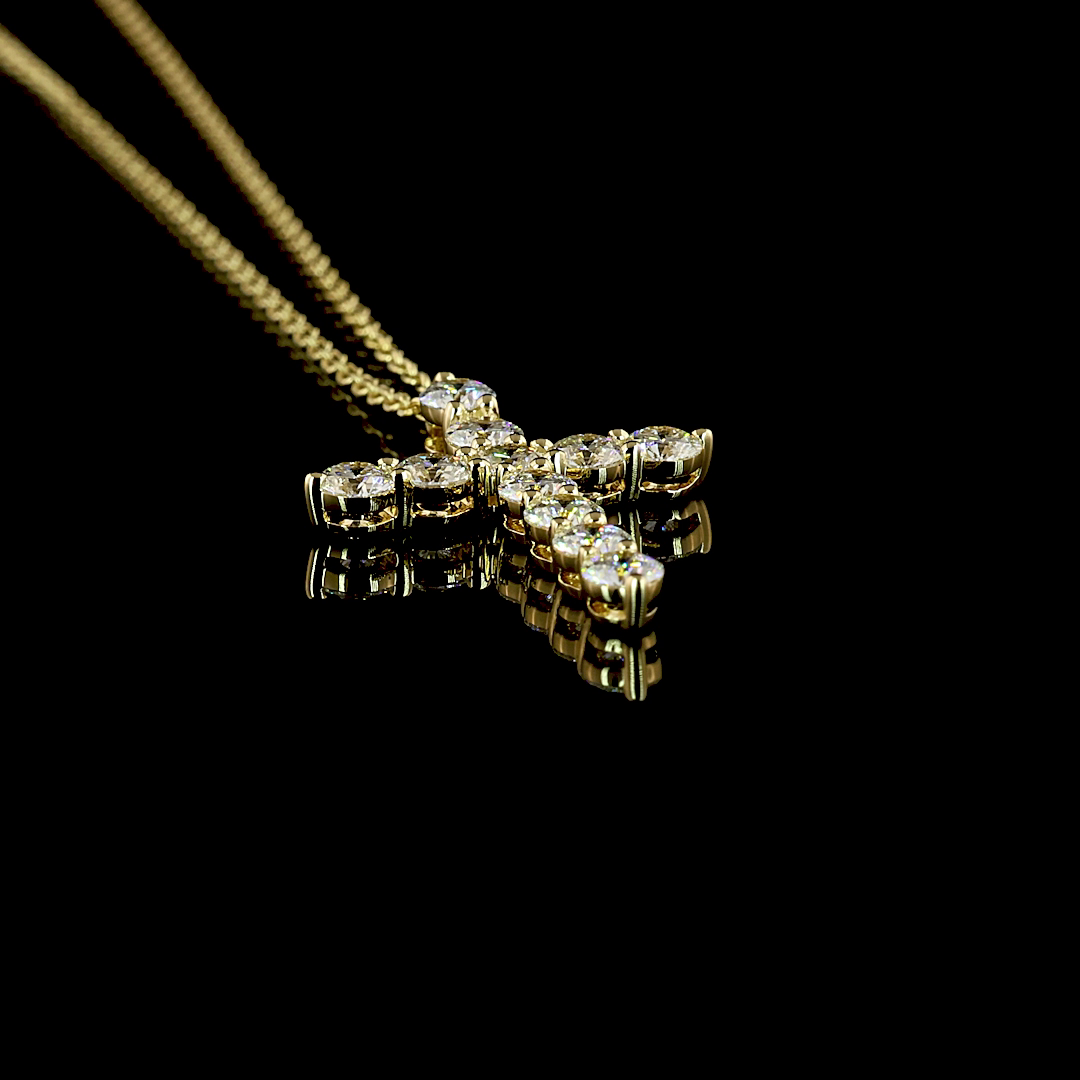 0.97 CT Round Lab Grown Diamond Cross Pendant in 14K Yellow Gold – side view
