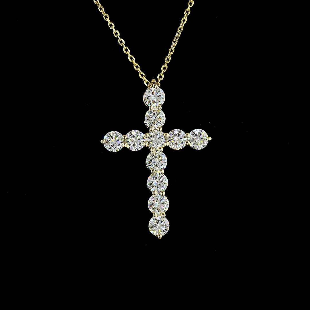 1.86 CT Round Lab Grown Diamond Cross Pendant in 14K Yellow Gold – close-up
