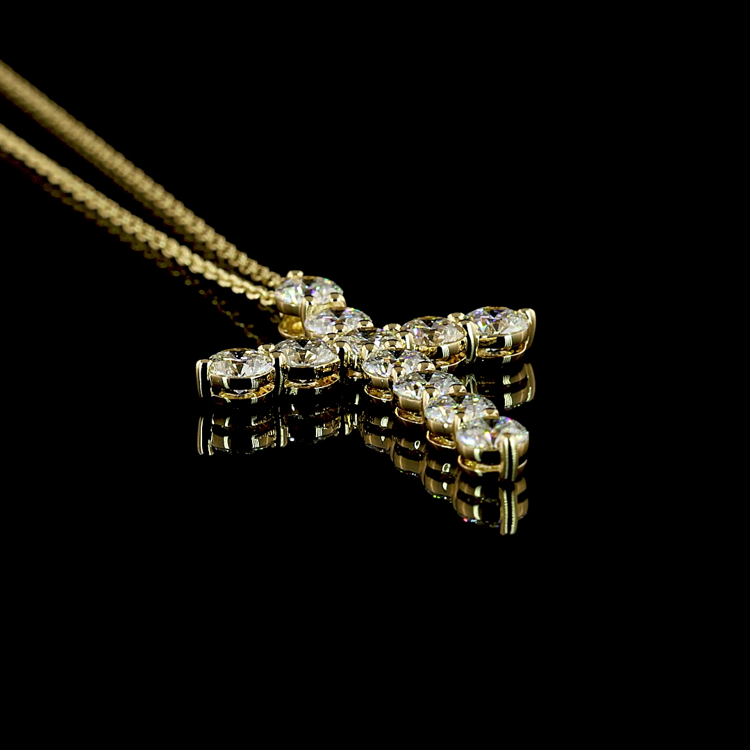 1.86 CT Round Lab Grown Diamond Cross Pendant in 14K Yellow Gold – side view