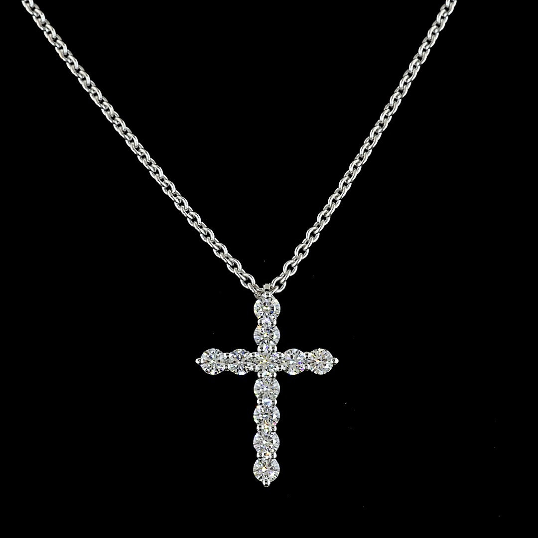 0.94 CT Round Lab Grown Diamond Cross Pendant in 14K White Gold