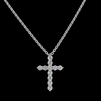 0.94 CT Round Lab Grown Diamond Cross Pendant in 14K White Gold