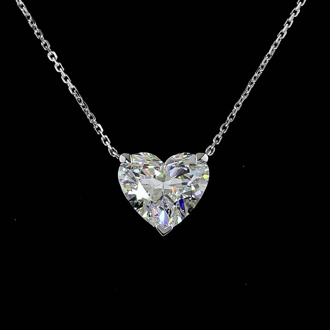 3.49 CT Heart Lab Grown Diamond Solitaire Pendant in 14K White Gold – close-up