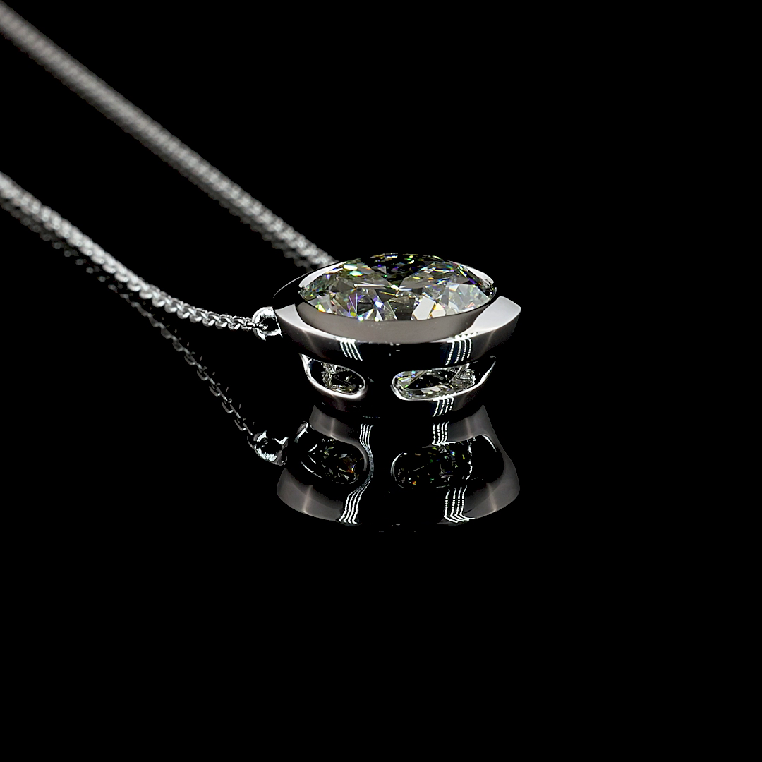 4.08 CT Round Lab Grown Diamond Solitaire Pendant in 14K White Gold – side view